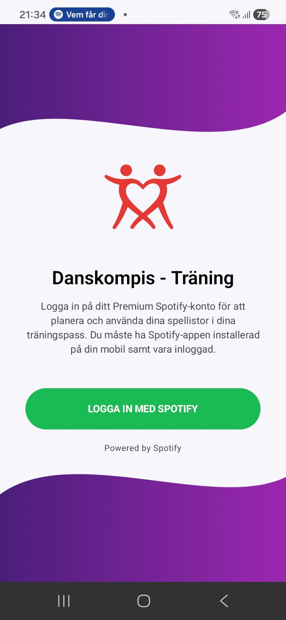 Danskompis Träning – Start screen